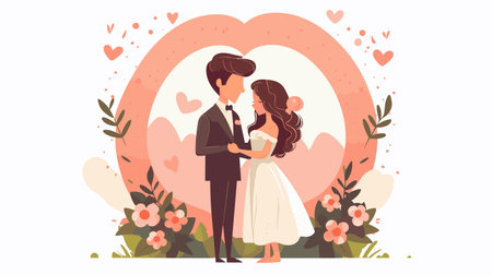Wedding couple in love. Vector illustration in flat cartoon styleのイラスト素材
