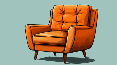 Illustration of an orange armchair on a blue background. Vector illustrationのイラスト素材