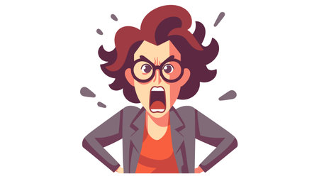 Angry man in glasses screaming. Vector illustration in cartoon style.のイラスト素材