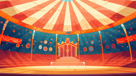 Renaissance circus hall with seats, spotlights and lights. Vector illustrationのイラスト素材