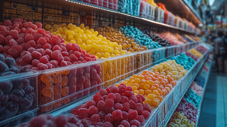 multi-colored sweets on the store counter. Generative AIの素材