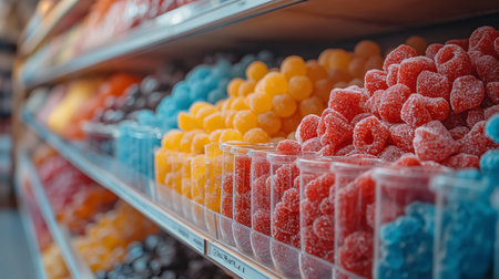 multi-colored sweets on the store counter. Generative AIの素材