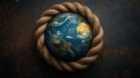 rope around planet earth close shot. Generative AIの素材