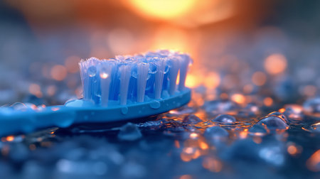 toothbrush close up with shining particles. Generative AIの素材