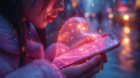 phone with love heart symbol on the screen. Generative AIphone with love heart symbol on the screen. Generateの素材