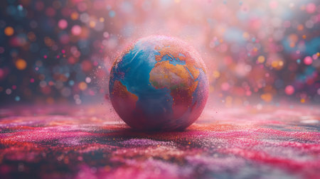 3d render of planet earth in pink clouds. Generative AIの素材
