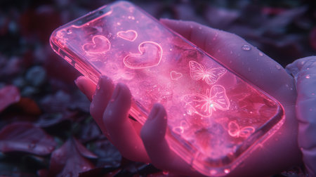 phone with love heart symbol on the screen. Generative AIphone with love heart symbol on the screen. Generateの素材