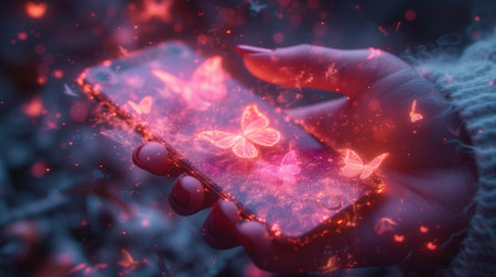 phone with gaping butterflies on the screen. Generative AIの素材