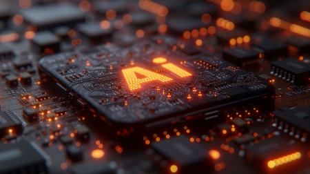 3l render of processor and chips with artificial intelligence symbol. Generative AIの素材