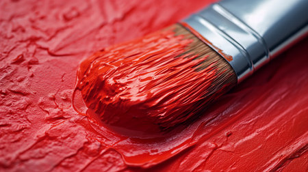 paint brush on a painted wall close up. Generative AIの素材