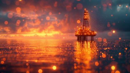 oil rig in the ocean against the background of dawn. Generative AIの素材