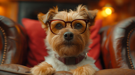 dog portrait with glasses close up shot. Generative AIの素材
