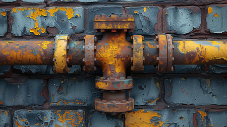 rusty pipe near a brick wall close up. Generative AIの素材