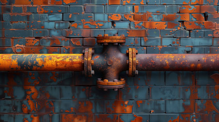rusty pipe near a brick wall close up. Generative AIの素材