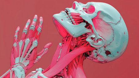 drawing of the structure of a human skull in bright colors. Generative AIの素材