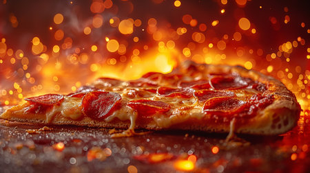 A piece of pizza is on fire. Generative AIの素材
