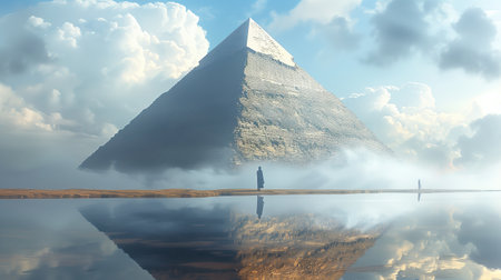 Egyptian pyramid made of mirror. Generative AIの素材