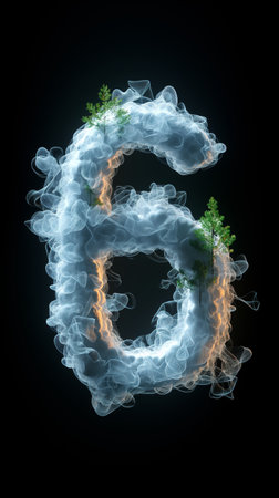3D number 6 made of smoke on a plain background. Generative AIの素材