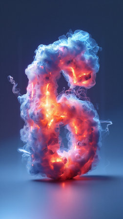 3D number 6 made of smoke on a plain background. Generative AIの素材