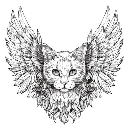 vector cat with wings black lines sketch .Generative AIのイラスト素材