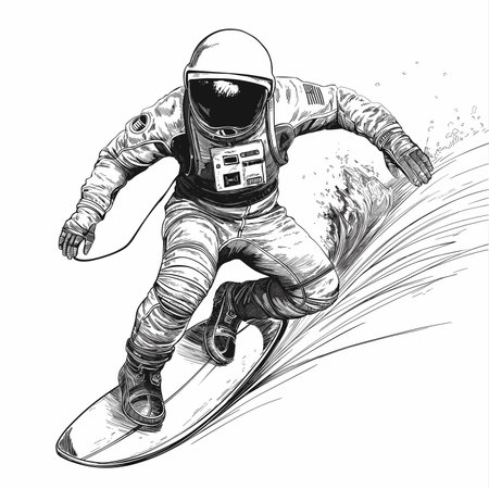 vector astronaut surfing black lines sketch .Generative AIのイラスト素材