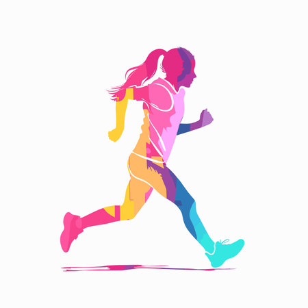 vector running girl silhouette colored on a white background .Generative AIのイラスト素材