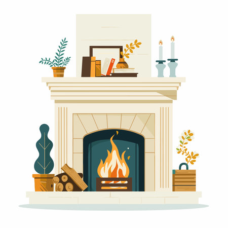vector fireplace with burning fire on white background background .Generative AIのイラスト素材
