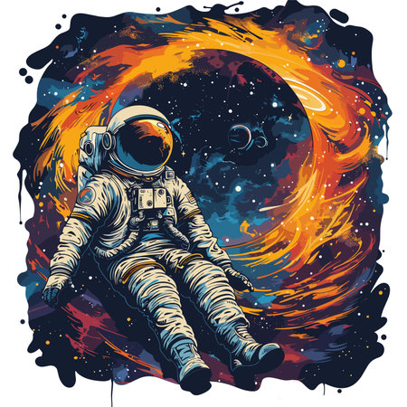 vector drawing of an astronaut in space on a white background .Generative AIのイラスト素材