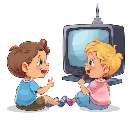 vector children sitting watching TV against a white background .Generative AIのイラスト素材
