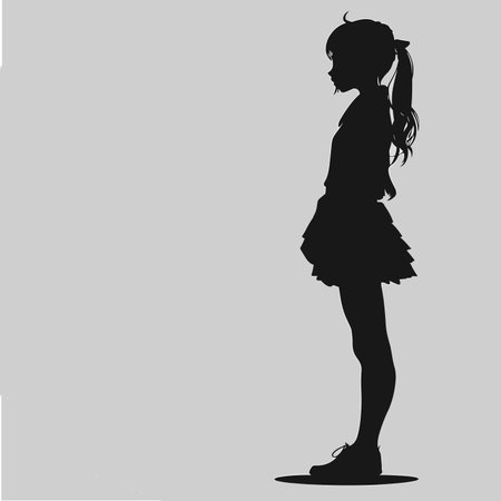 silhouette of a schoolgirl on a white background. Generative AIのイラスト素材