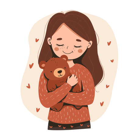 vector girl hugging a teddy bear on a white background. Generative AIのイラスト素材