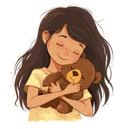 vector girl hugging a teddy bear on a white background. Generative AIのイラスト素材
