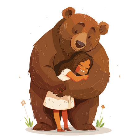 vector bear hugs a girl on a white background. Generative AIのイラスト素材