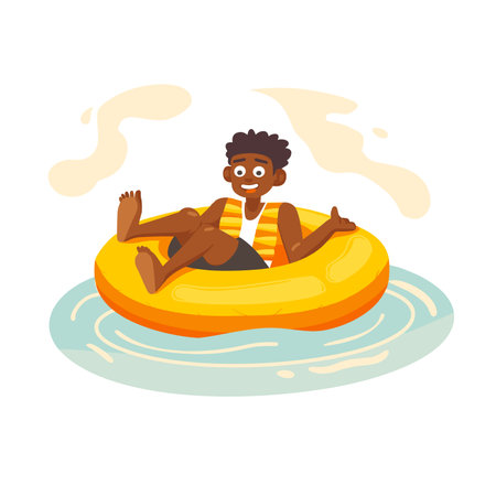 vector black man on an inflatable ring flat style .Generative AIのイラスト素材