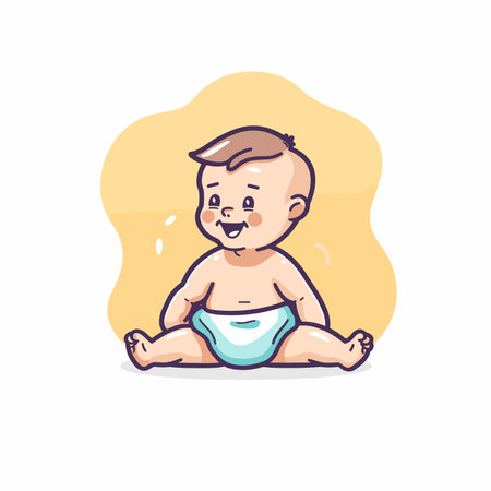 vector baby in diaper flat style .Generative AIのイラスト素材