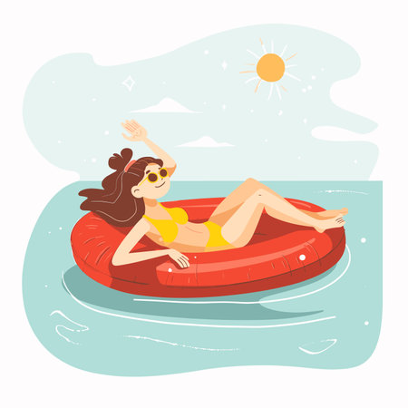 vector girl on an inflatable ring flat style .Generative AIのイラスト素材