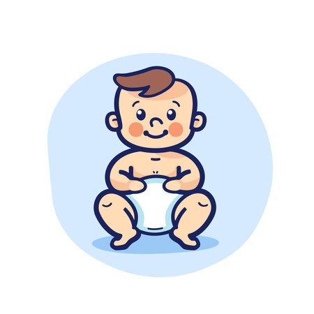 vector baby in diaper flat style .Generative AIのイラスト素材