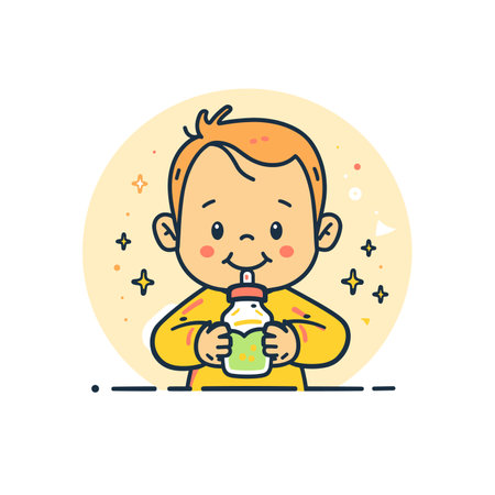vector baby with bottle flat style .Generative AIのイラスト素材