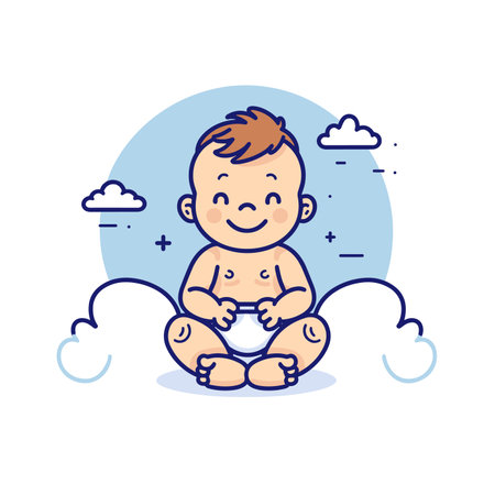 vector baby in diaper flat style .Generative AIのイラスト素材