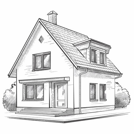vector drawing of a house with black lines on a white background .Generative AIのイラスト素材