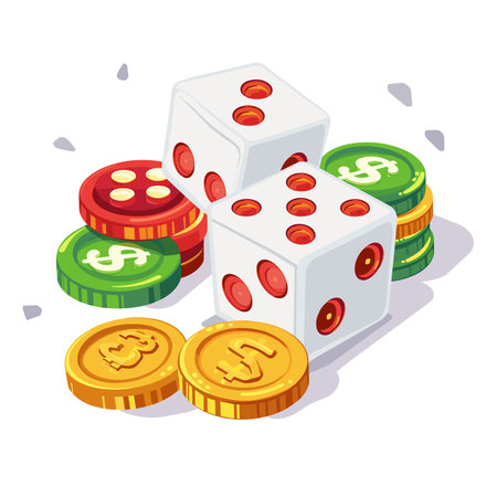vector two dice and coins on a white background .Generative AIのイラスト素材