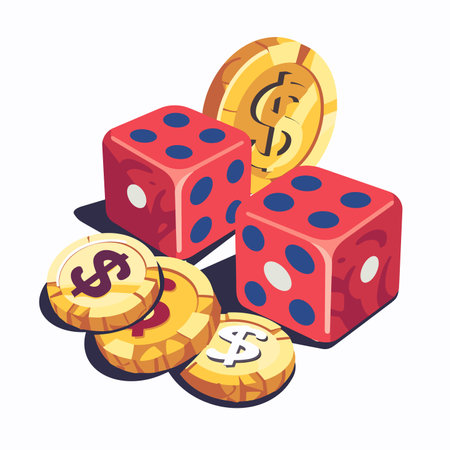 vector two dice and coins on a white background .Generative AIのイラスト素材