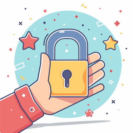 vector hand holding a lock on a white background .Generative AIのイラスト素材