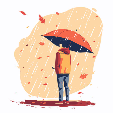 vector man with an umbrella in the rain on a white background .Generative AIのイラスト素材