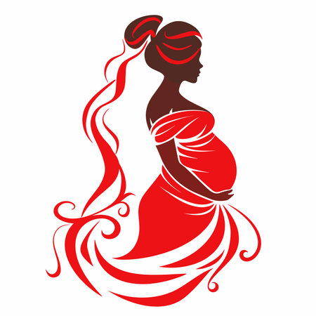 vector red silhouette of a pregnant woman on a white background .Generative AIのイラスト素材