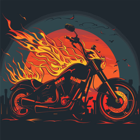 vector motorcycle burns with fire .Generative AIのイラスト素材