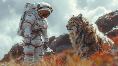 astronaut with big cat. Generative AIの素材