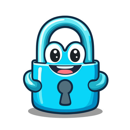 Smiling blue padlock character cartoon vector illustrartion.のイラスト素材