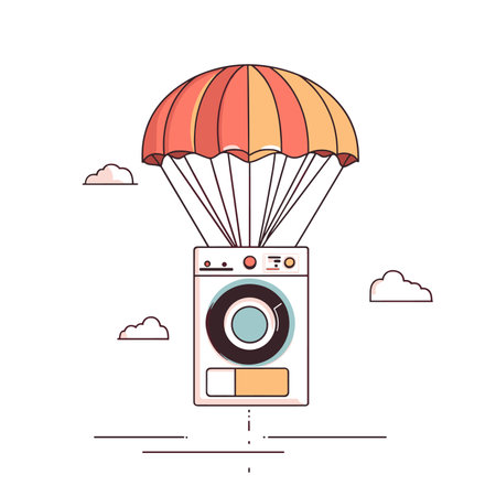 vector washing machine on parachute on white background .Generative AIのイラスト素材