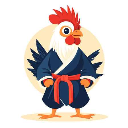 Cartoon rooster in a kimono. Vector illustration.のイラスト素材